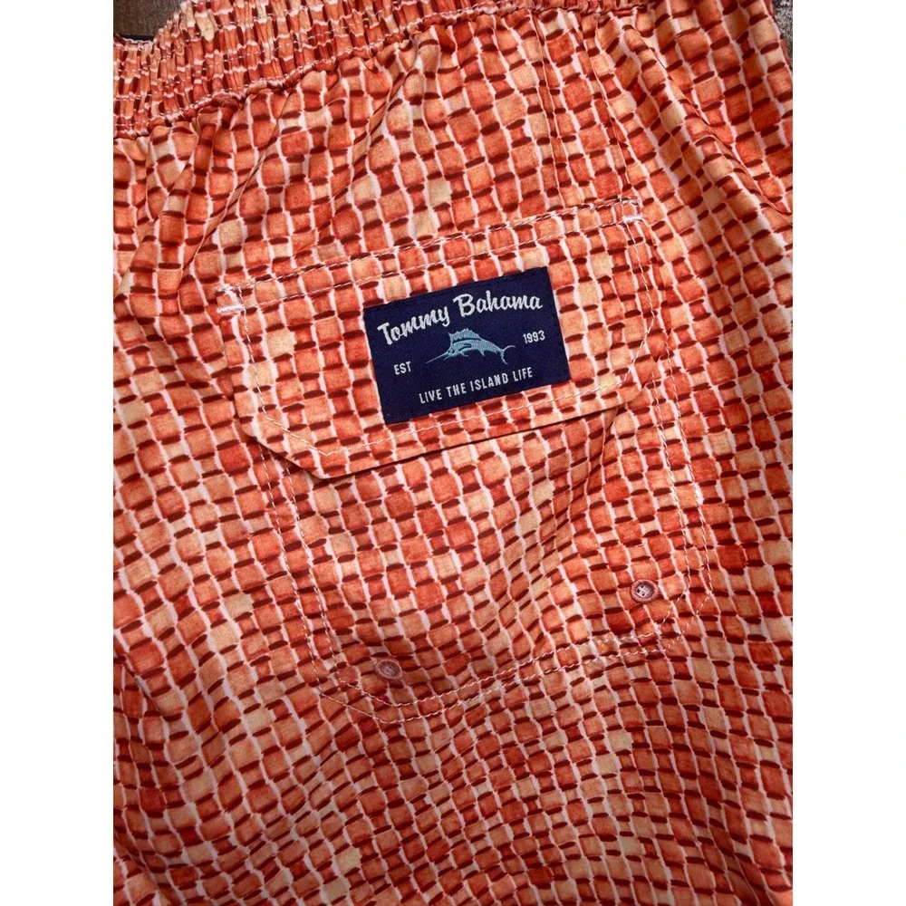 Tommy Bahama Mens XXL Swim Trunks Orange Geometric Basketweave‎ Board Shorts